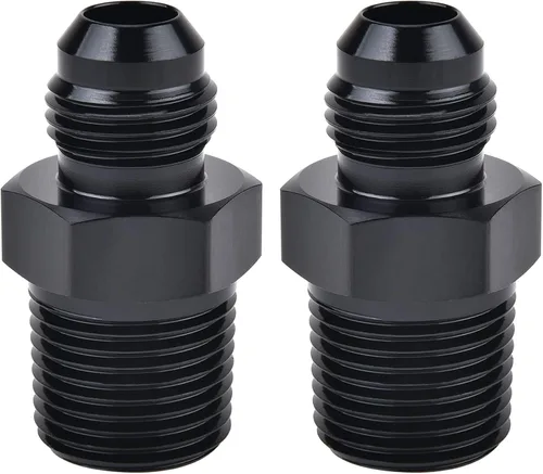 Vista 25 de EVIL ENERGY 3AN macho acampanado a 1/4" NPT tubo adaptador de ajuste de 90 grados aluminio negro 2 piezas