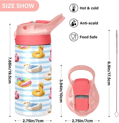 Vista 3 de ALAZA Flamingo Swan Circlen - Botellas de agua para niños con tapas y pajilla, botellas de agua de acero inoxidable con aislamiento de doble pared