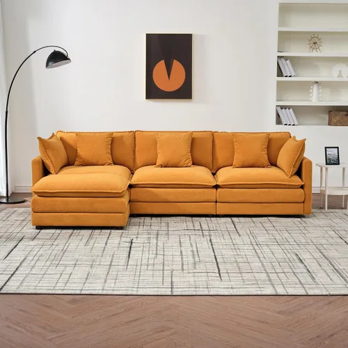 Vista 13 de Sofá modular convertible seccional, sofá de 4 asientos en forma de L con diván reversible, sofá de nube de asiento profundo, sofá cama 3 en 1, tela