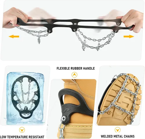 Vista 3 de Tacos de hielo para zapatos y botas, tacos de tracción para hombres y mujeres, cadenas para botas, crampones para antideslizantes, palas al aire