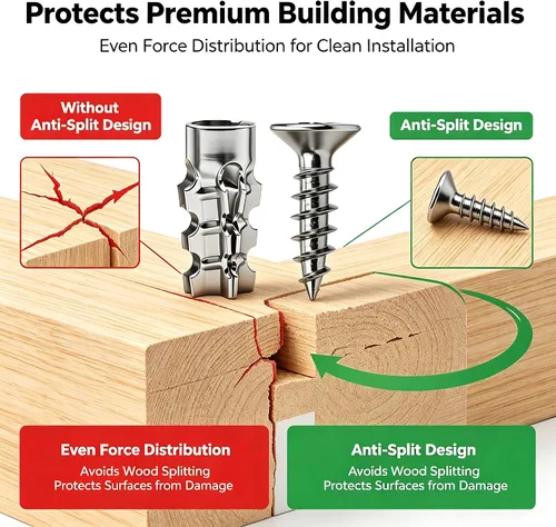 Vista 7 de Tornillos de expansión de madera de 6 × 0.551 in, kits de reparación de Tornillos de reparación de roscas de bisagra de puerta, anclajes de pared