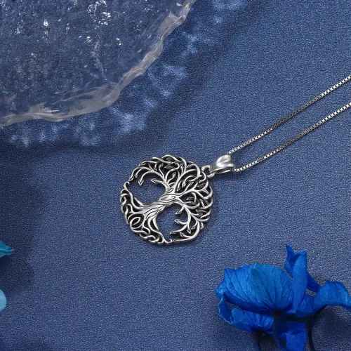 Vista 4 de Aniu Tree of Life Necklace for Women, 925 Sterling Silver Mother of Pearl Family Palm Tree Charm Pendant Jewelry for Birthday Christmas Gift