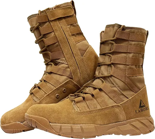 Vista 7 de Botas tácticas militares de combate ligeras para hombre. Botas de desierto al aire libre para senderismo, ejército, transpirables, con cremallera