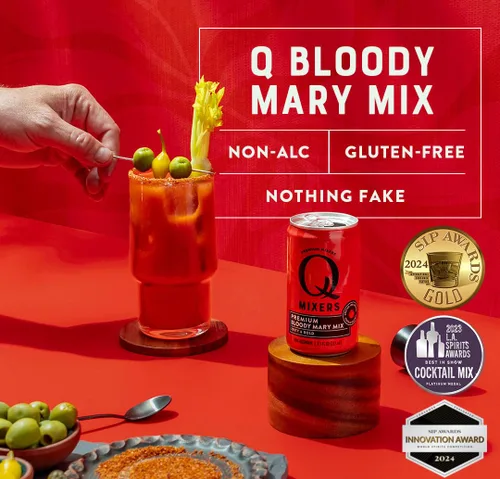Vista 4 de Q BLOODY MARY MIX, Tomates maduros reales con 7 hierbas y especias, ideal para cócteles y cócteles sin alcohol, hechos con ingredientes reales