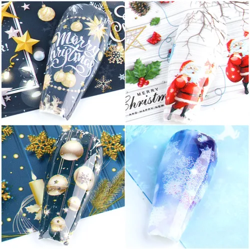 Vista 3 de Calcomanías de transferencia de papel de uñas de Navidad, 10 hojas de calcomanías de arte de uñas de Navidad, calcomanías de invierno, Papá Noel