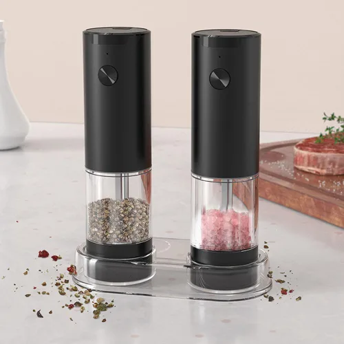 Vista 6 de Juego de molinillo eléctrico de sal y pimienta, molinillo automático de sal y pimienta con gran capacidad, luz LED, grosor ajustable para cocina