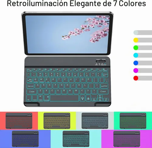 Vista 2 de Teclado inalámbrico para Samsung Galaxy Tab A11+ A9+ S10 FE S9 S10Lite Negro con retroiluminación