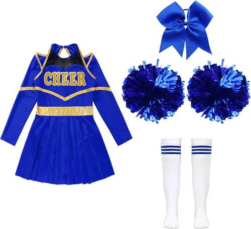 Vista 5 de XUNZOO Uniforme de animadora para niños, disfraz de baile de Halloween, manga larga, trajes de cosplay