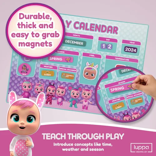 Vista 3 de Cry Baby My First - Calendario magnético para niños, aprendizaje atractivo, horario reutilizable y divertido gráfico de tareas, rutina diaria