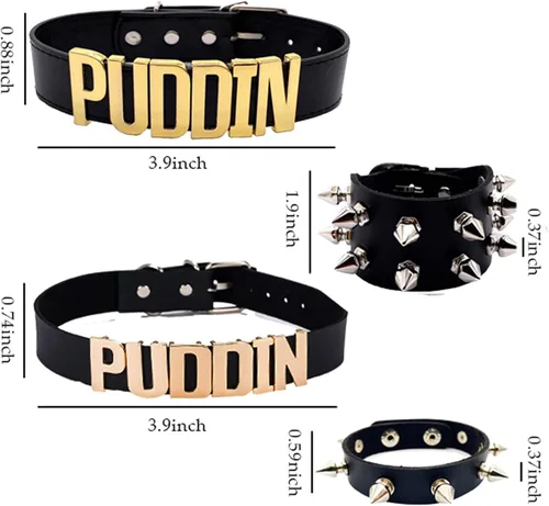 Vista 5 de YANCHUN Puddin Choker Necklace for Women Leather Spike Bracelet Halloween Costume Accessories
