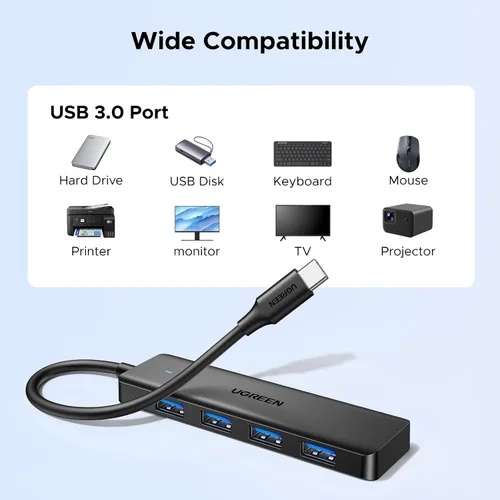 Vista 8 de UGREEN Hub USB C, 4 puertos USB A Splitter Ultra-Slim USB Expander USB para mouse, teclado, unidad flash, disco U, impresora compatible con laptop