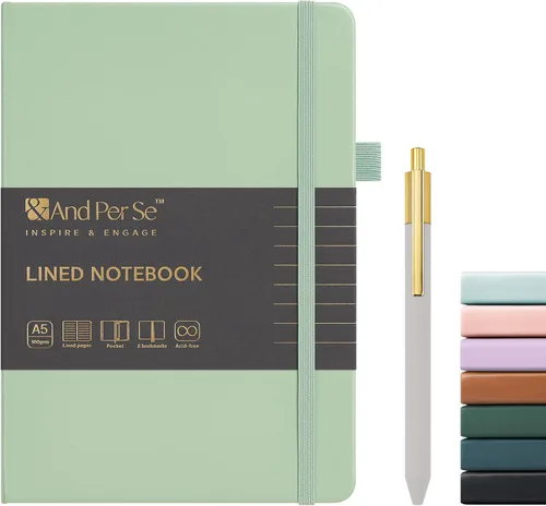 Vista 11 de &And Per Se Juego de diario y bolígrafo forrados (3 paquetes), cuaderno de tapa dura de cuero A5 con bolígrafo y juego de papelería, 160 páginas
