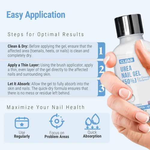 Vista 3 de Urea 50% Gel de uñas – Suaviza los callos agrietados del talón y las uñas gruesas de los pies – Repara uñas dañadas, amarillas y decoloradas
