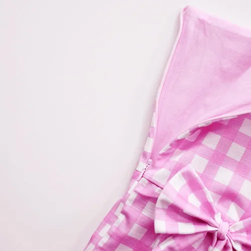 Vista 5 de Vestido a cuadros rosa para niñas, disfraces de cosplay con accesorios de 4 a 14 años