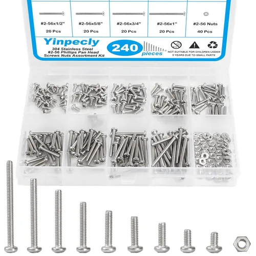 Vista 10 de Kit de 200 piezas #8-32 Phillips de cabeza plana Tornillos tuercas