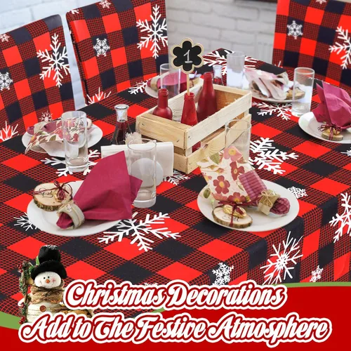 Vista 5 de Preboun Juego de 7 manteles de Navidad para silla, fundas para sillas de Navidad, decoración rectangular a cuadros con copos de nieve, a prueba