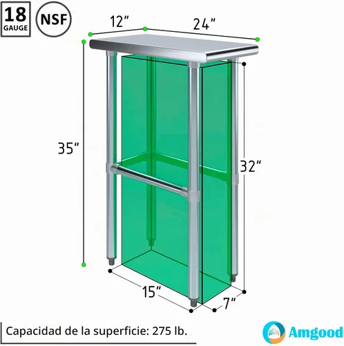 Vista 3 de AmGood Mesa de trabajo de acero inoxidable con base abierta, banco de trabajo de metal
