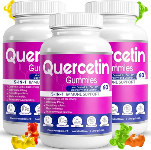 Vista 8 de BioVitalica - Gomitas de quercetina con bromelina, vitamina C y zinc y saúco + vitamina D3-5 en 1 apoyo inmunológico - Quercetina de zinc 750 mg