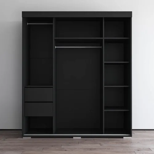 Vista 4 de Meble Furniture Aria - Armario 3D con todas las puertas de espejo, amplio almacenamiento con múltiples estantes, armario moderno para dormitorio, 82