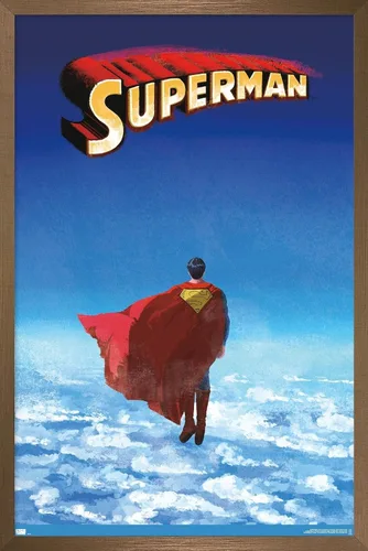 Vista 16 de DC Comics Superman - Póster de pared de nubes de horizonte, 22.4 pulgadas de largo x 14.7 pulgadas de ancho, versión enmarcada de madera de granero