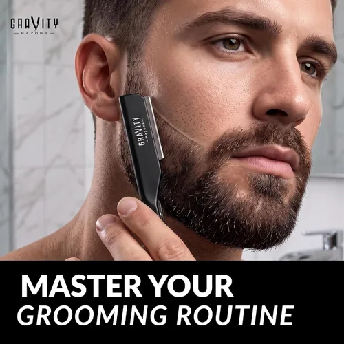 Vista 8 de Kit de afeitado manual GRAVITY RAZORS Profesional – Exposición Ultra, Incluye 10 Hojas Premium, 2mm Expuestas, Negro Mate Professional