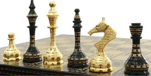 Vista 10 de Juego de piezas de ajedrez y tablero de lujo Warli de metal de latón macizo, 12 pulgadas, negro y dorado