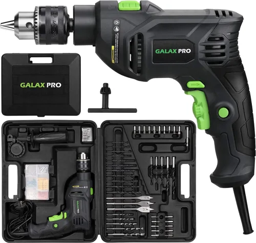 Vista 11 de GALAX PRO Taladro de martillo con cable de 4.5 amperios 0-3000 RPM, 5 brocas, martillo y taladro, 2 funciones en 1 con 12 velocidades variables