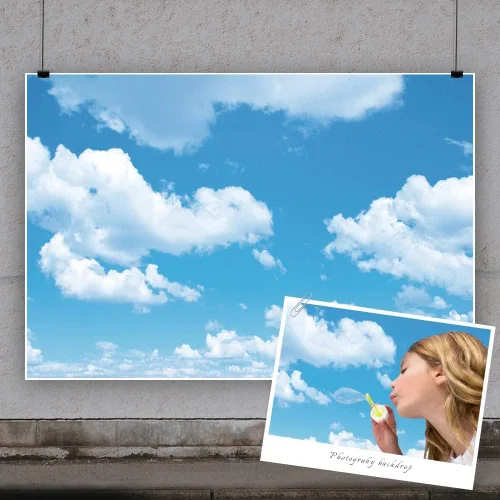 Vista 3 de Yeele - Telón de fondo de fotos de cielo azul, nubes blancas de 10 x 8 pies, primavera, sol, cielo, nubes, fondo de fotografía, fondo de fotografía