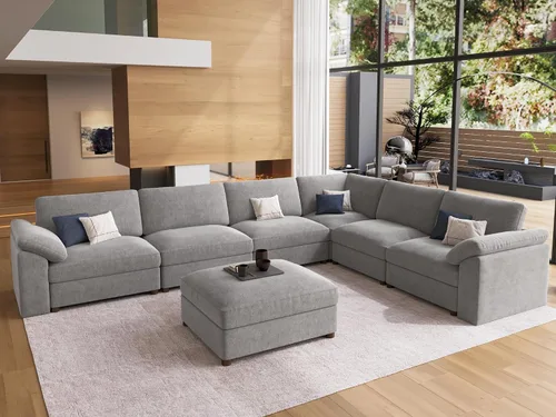 Vista 93 de EASE MOOSE Sofá modular verde seccional de gran tamaño en forma de L Pana verde