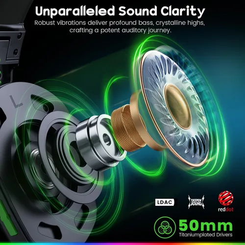 Vista 4 de WESEARY 7.1 Wireless Gaming Headset with Microphone for PS4, PS5, PC, Switch, Mac, 2.4GHz Bluetooth Gaming Headphones with Crystal-Clear Mic, 50Hr