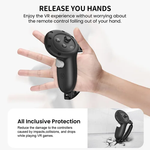 Vista 6 de Accesorios VR para Meta Quest 3, juego de funda protectora de silicona 2 en 1 y funda de agarre para controlador compatible con Meta Oculus Quest 3