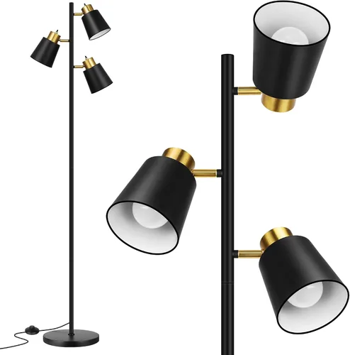 Vista 12 de QiMH Tree Floor Lamp with 3 Light Bulbs, Standing Tall Pole Lamps for Living Room Bedroom Office, Reading Stand up Lamps with 3 Adjustable Brushed