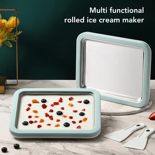Vista 7 de Fdit Máquina de helados, máquina de helados enrollados, placa de sartén fría de acero inoxidable, hecho en casa, con 2 espátulas para helados