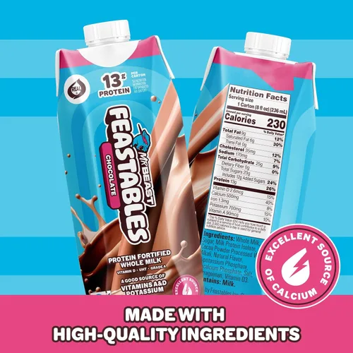 Vista 6 de MrBeast Feastables Protein - Bebida de leche de chocolate, estable
