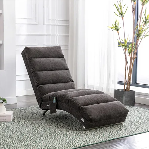 Vista 10 de Sillón de masaje, sofá reclinable eléctrico de lino con control remoto, silla tapizada con función de masaje y calor lumbar para oficina o sala