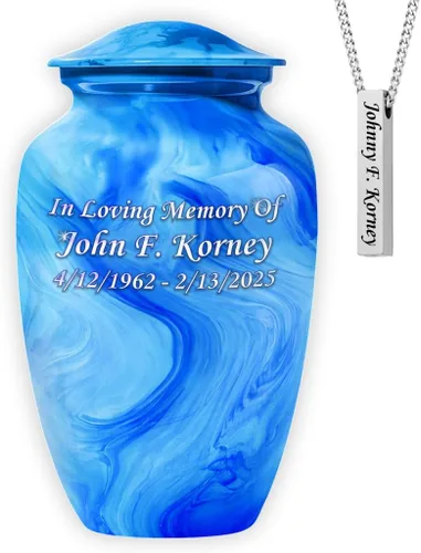 Vista 19 de Set of 6 Cremation Urns for Human Ashes Includes 1 Large Urn with 4 Small Keepsakes & 1 Silver Necklace - Black Marble