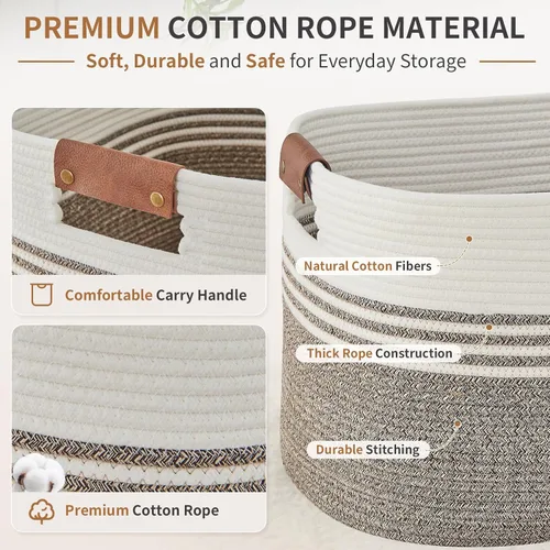 Vista 11 de DOFASAYI Cesta de lavandería grande de 72 litros con asas de cuero, cesta de almacenamiento decorativa para mantas, cesta de ropa para sala