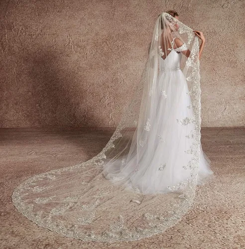Vista 3 de EllieHouse Velo de novia de encaje bordado para mujer con peine S60