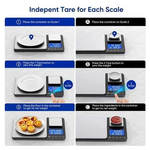 Vista 5 de Báscula de cocina de plataforma doble con alta precisión de 0.01g/0.001oz, báscula de 15kg/33lb para panadería, báscula de cocina de doble precisión