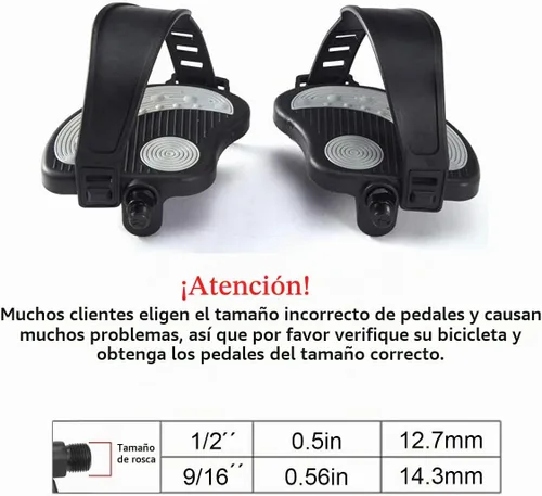 Vista 7 de Beyoung Pedales de bicicleta estática con correas, pedales de bicicleta reclinada estacionaria de 9/16 pulgadas para bicicleta de ejercicio
