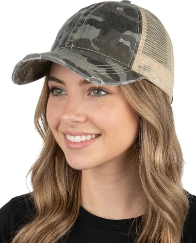 Vista 32 de Funky Junque Distressed Mesh Low Profile Trucker Hat Snapback Cap Paquete de 2: camuflaje negro y negro