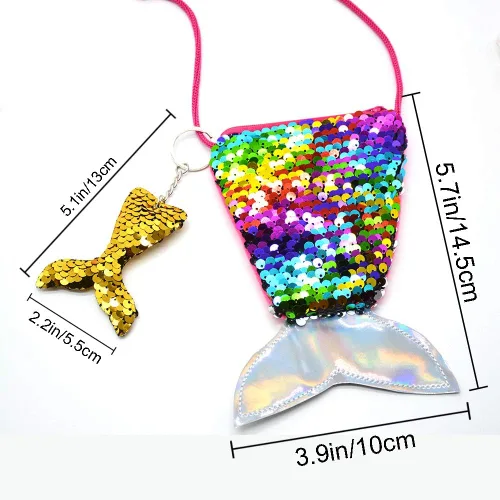 Vista 4 de Monedero de lentejuelas con cola de sirena para niños y niñas 6 unidades con brillantes colas de purpurina llaveros de cola de sirena 6
