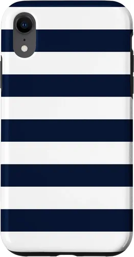 Vista 25 de Azul marino blanco rayas geométricas femeninas rayas preppy rayas caso para iPhone 17