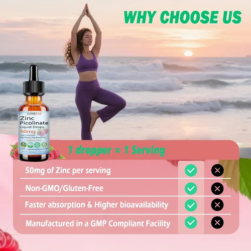Vista 7 de Picolinato de zinc 50 mg gotas líquidas, suplementos de zinc quelatado para hombres, mujeres y niños, apoyan la salud inmunológica de la piel ocular