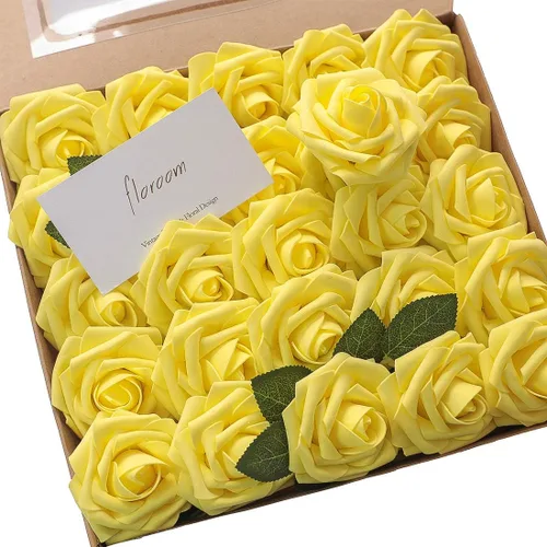 Vista 8 de Floroom Flores artificiales, 25 piezas de rosas falsas de espuma dorada antigua de aspecto real con tallos para ramos de boda DIY, centros de mesa