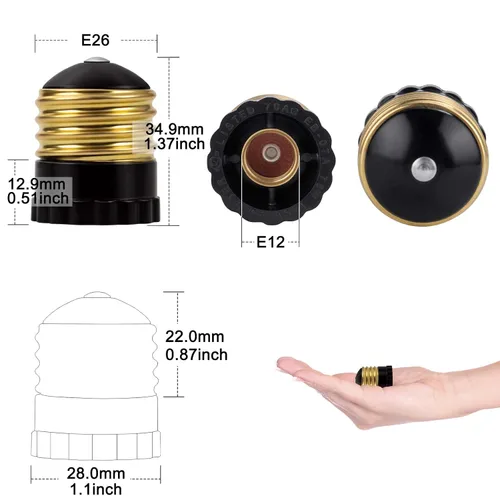 Vista 3 de DiCUNO Adaptador de enchufe E26 a E12 con certificación UL, negro, estándar (mediano) base E26 a candelabro E12 convertidor de enchufe de luz