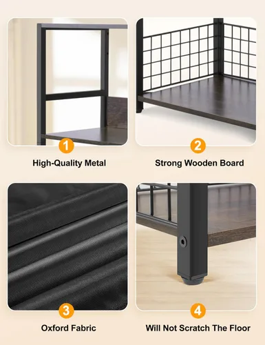 Vista 3 de Soporte para tocadiscos (marrón original, madera) – Estante de almacenamiento de vinilo de 3 niveles con estación de carga, marco de metal