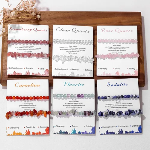 Vista 15 de Pulseras de cristal curativo para mujer, 2 pulseras de piedra natural de 0.236 pulgadas, pulseras elásticas de cuentas de cristal hechas a mano