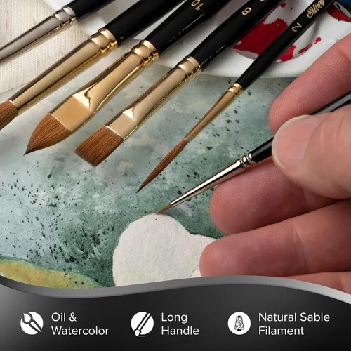 Vista 3 de Silver Brush Limited RN-7172 Renaissance Basic Starter Pro - Juego de 4 pinceles profesionales de mango largo rojo para óleo, acrílico, gouache