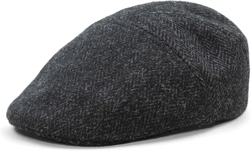 Vista 2 de Sterkowski Ivy Five Harris Tweed Gorra plana para hombre y mujer Clásico elegante cálido 5 paneles Ivy Espiga negro/antracita